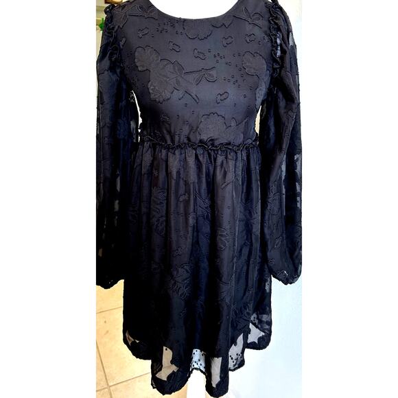 Black Babydoll Dress Lace Whimsigoth Floral Dark Fairy Grunge Witchy Romantic XS - Picture 4 of 16